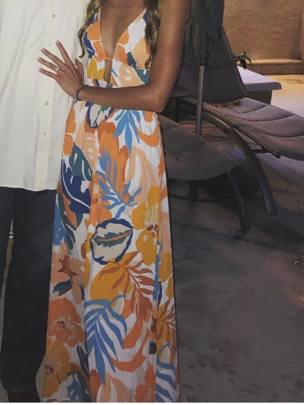 Floral Maxi dress in Orange & Blue